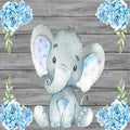 AOFOTO 10x10ft Elephant Rustic Grey Wooden Backdrop for Boy Baby Shower Watercolor Blue Floral Cartoon Animal Gender Reveal Photography Background It's a Boy Newborn Kids Birthday Party Decoration