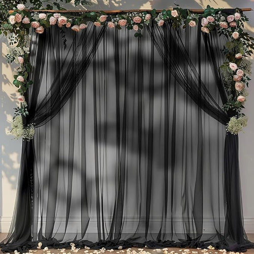 10ft X 10ft Black Sheer Backdrop Curtain for Parties, Tulle Sheer Fabric Backdrop Curtain Drapes for Baby Shower Birthday Party Photo Shoot Halloween Decorations