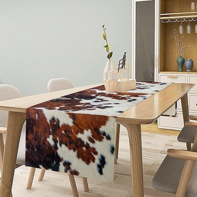 Cow Print Table Runner, Cowhide Print Western Style Table Runner Country Farmhouse Cottage Cow Patten Table Decoration for Home Kitchen Dining, 13x70 in