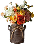 Primitive Distressed Iron Vase Bucket,Shabby Chic Classy Designed Metal Vase,Vintage Rustic Antique Decorative Flower Vase for Birthday Gift,Home Decor,Wedding,Party(5.5" L x 3.5" W x 5.9" H)