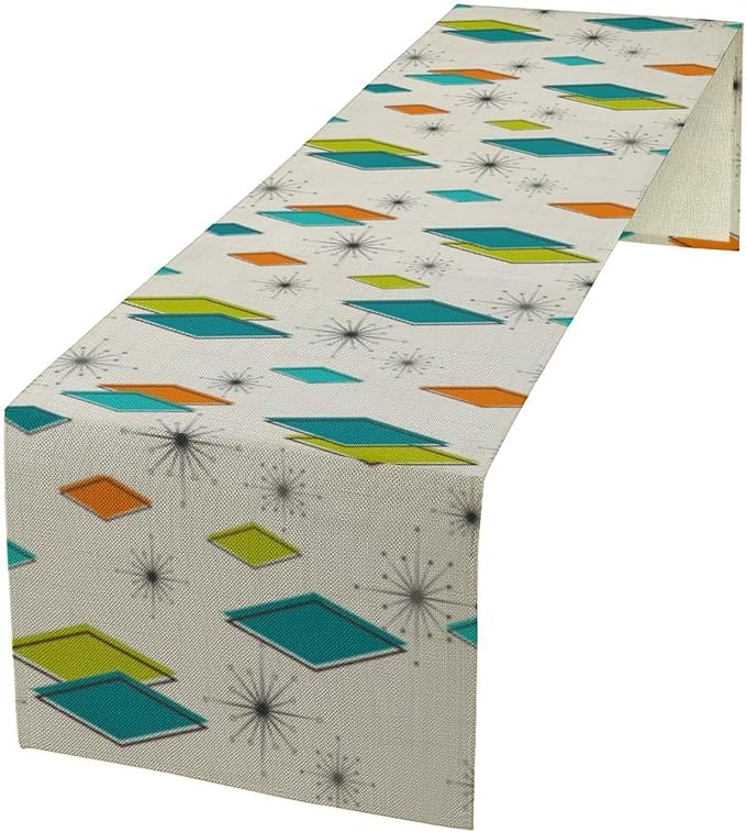 Mid Century Table Runner, Modern Atomic Pattern Absctract Geometric Retro Dinner Runner for Home Kitchen Dining Table Decoration, 13x70 Inch