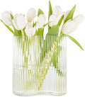 Glass Vase for Centerpieces,Modern Large Vase for Flowers,Footprint Shape Striped Bottle for Home,Office Restaurant Desk Decor 8.3 Inch (Clear)