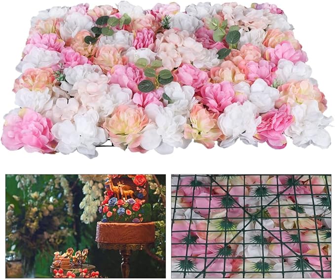 Artificial Flower Wall Backdrop Panels, 12Pcs Wedding Wall DIY 3D Floral Panels, Flower Panels for Wall, Floral Background Mat for Birthday Party Shop Fhoto Backdrops Home Decor, 15.75x23.62 inch
