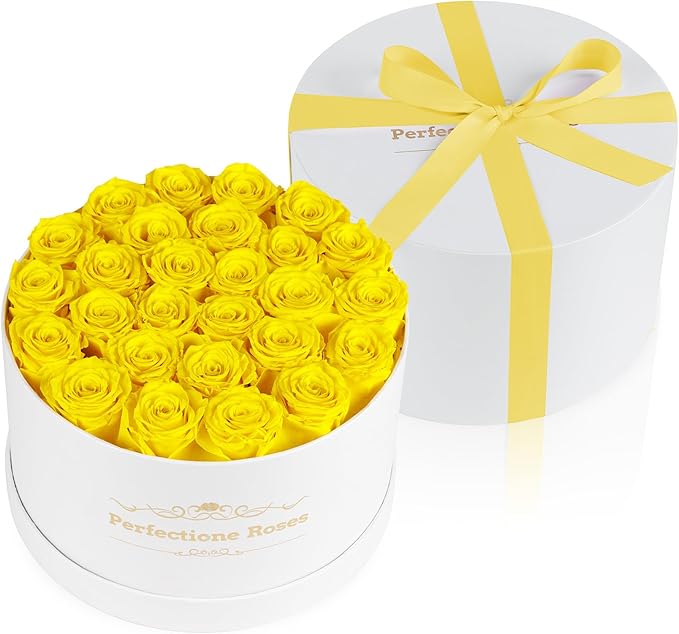 Perfectione Roses 27 Roses in a Box, Mothers Day Rose, Preserved Flowers for Her, Flowers for Delivery Birthday Gifts for Women (Yellow)