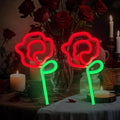 Rose Neon Sign - Red rose Flower with Green Stem Neon Art Wall Decor USB or 3-AA Battery Powered Operated for Girls Bedroom Birthday Gift Party Wedding Rose Lights for Bedroom (Red*2)