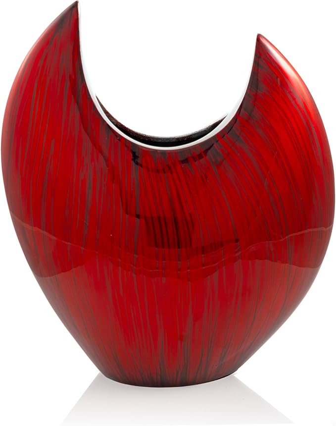 Modern Day Accents 3627 Acentuada Fat Pointed Red Glaze Vase, Flower Vase, Plants, Centerpiece, Home Decor, Office Decor, Arrangement 13.5" H