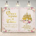 20x10ft Once Upon a Time Backdrop Fairy Tale Books Pink Floral Princess Castle Photography Background Romantic Wedding Birthday Party Banner Decorations Cake Table Decor