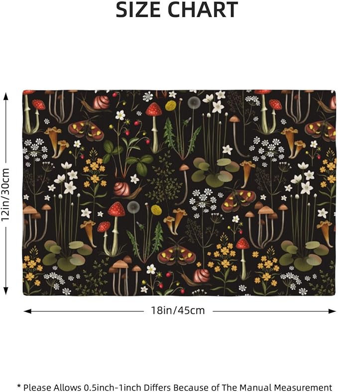 Mushroom Placemats Set of 4,Vintage Forest Moth Table Mats Heat Resistant Washable for Kitchen Dining Table Spring Summer Place Mats Linen 12x18 Inch 4 PCS, Style-4
