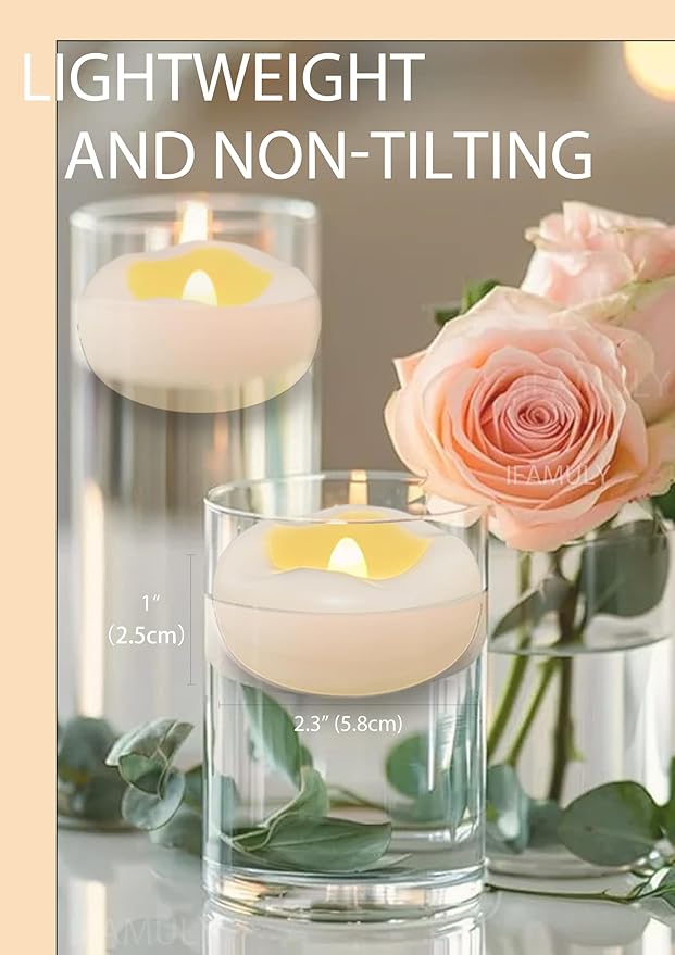 Floating Candles, 48 Packs 2.3 Inch Flameless LED Candle, 160+ Hour Battery Operated Waterproof Tealights for Wedding Centerpieces Marriage Proposals Pool Party Cylinder Vases Spa Christmas New Year
