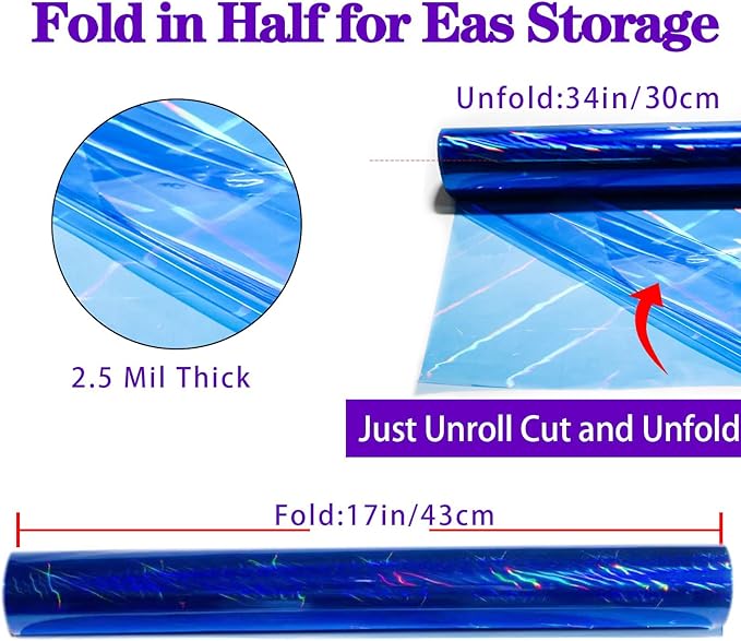 CMFYHM Iridescent Blue Cellophane Wrap Roll I 34 In Wide X 100 Ft Long I Colorful Cello Perfect For Baskets,Gifts, Treats,Birthday Holiday Wedding Floral, Party Arts Crafts Decoration (Blue)