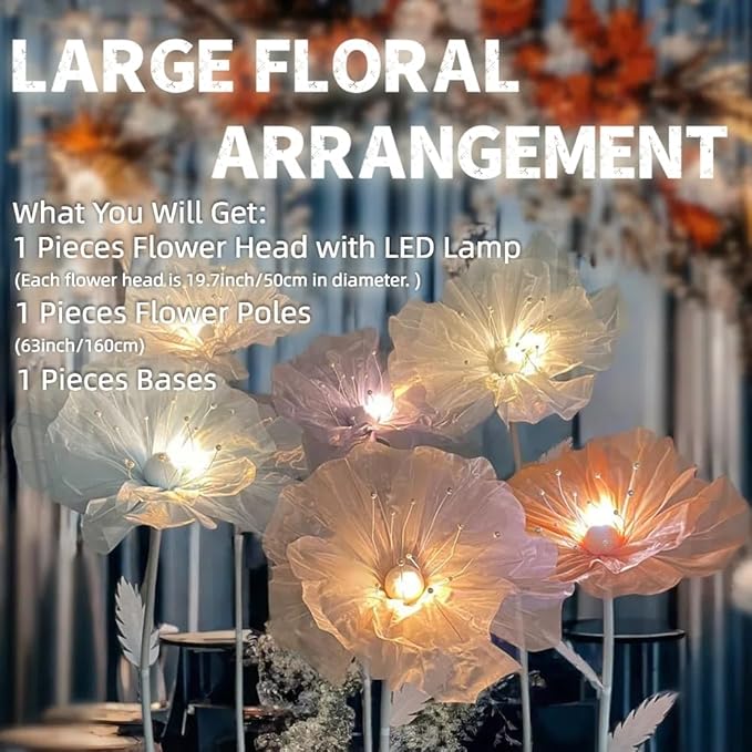 Giant Flowers Decoration, 5.25 ft Large Gauze Floral with LED Lamp, Wedding Decorations for Reception, Birthday Christmas Party Banquet Backdrop Decor, Shop Window Display, Purple