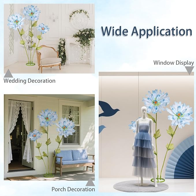 5.6 Ft Large Daisy Flowers for Decorations,Big Fake Daisy,Giant Artificial Flower with Stand,for Home Garden Hotel Office Decor,Photography Props,Wedding,Birthday,Art Gallery,Shop Window Display(Blue)