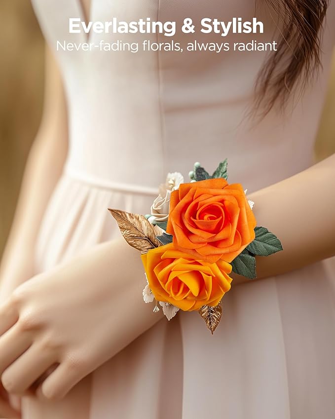 InnoGear Artificial Flowers, 50 Pcs Shades of Orange Foam Fake Roses Bulk with Stems for Autumn Fall Decoration DIY Wedding Bouquets Centerpieces Bridal Shower Party Christmas Tree