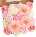 Senseya Artificial Flowers Combo, Peach Pink Silk Roses, Peonies, Dahlias with Stems for DIY Wedding Bouquets, Baby Shower, Table Centerpieces, Home Decor, Fake Floral Arrangements, Party Decorations