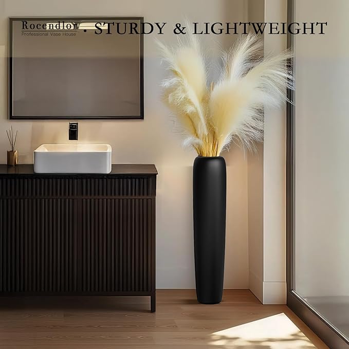 27.5" Black Vase for Home Decor - Tall Floor Vase for Living Room, Bedroom, Office - Elegant Minimalist Tall Vases for Large Dried Stems, Pampas Grass, Artificial Branches