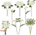 Dahlia Artificial Flowers 12PCS Fake White Flowers Realistic Dahlia Daisies Silk Flower Long Stems Faux Flowers for Vase Floral Centerpiece Arrangements Wedding DIY Bridal Bouquet Party Home Decor