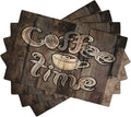 Coffee Place Mats Set of 4,Coffee Time Phrase with A Cup on A Wooden Grunge Background Kitchen Image Placemats for Dining Table 4 PCS, Cafe-1