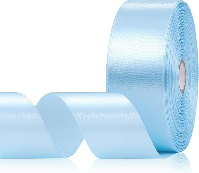 Baby Blue Satin Ribbon 1-1/2 Inch 60 Yards, Light Blue Polyester Fabric Ribbons for Gift Wrapping, Baby Shower, Crafts, Floral Arrangement, Baby Bridal Shower