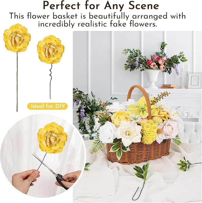 Artificial Flowers Combo Box Set Artificial Bouquets Wedding Flowers Faux Yellow Flowers Roses with Stems for Wedding Centerpieces Party Home Decor