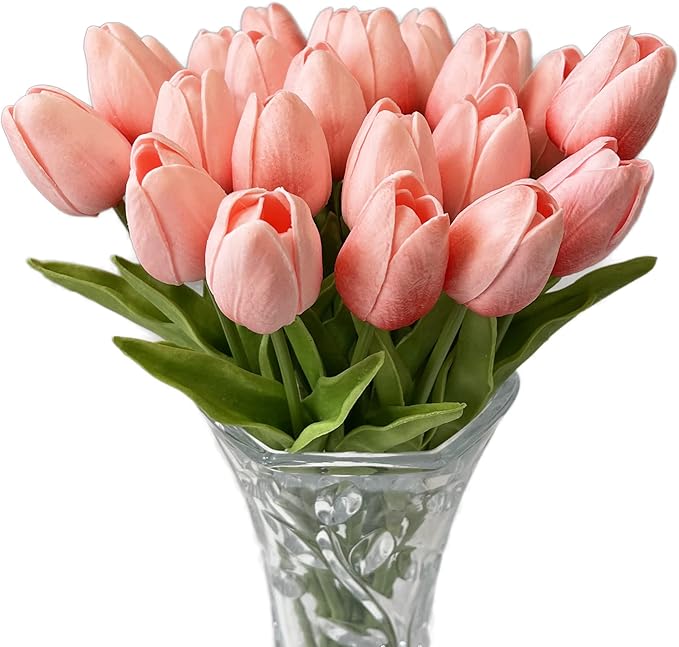 UKELER 24 Pcs Artificial Tulip Flowers Dark Pink Real Touch PU Tulip Flowers for Floral Arrangement Centerpiece Wedding Bouquet Table Decoration Birthday Mother Gift