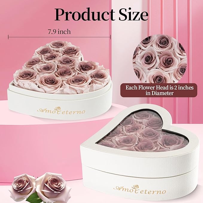 Flower, Forever Roses in A Box, Fresh Flowers, Birthday Gifts for Her, Women, Mom, Girlfriend, Wife, Grandma,Dusty Forever Roses