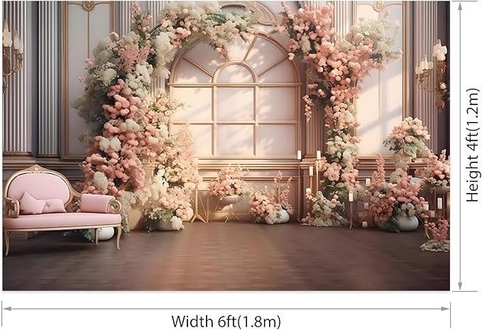 AOTOFO 6x4ft Pink Flowers Wedding Backdrop Elegant Rose Blossom Floral Pretty Plant Photography Background for Woman Bride Party Girls Bridal Shower Photo Studio Shoot