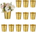NUPTIO Gold Galvanized Vases for Centerpiece: 12 Pcs 5" Small Ribbed Vases for Flowers Bulk Metal Bucket Planter Pots for Wedding Table Home Decor