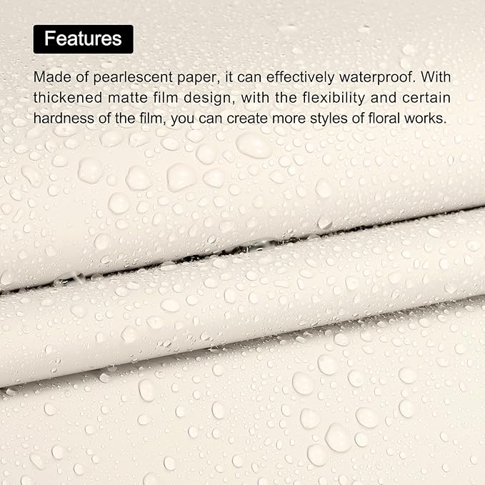 MECCANIXITY Pearlescent Film Flower Wrapping Paper 22.8x22.8 Inch Waterproof for DIY Crafts, Gift/Gift Box Packaging Light Beige Pack of 20