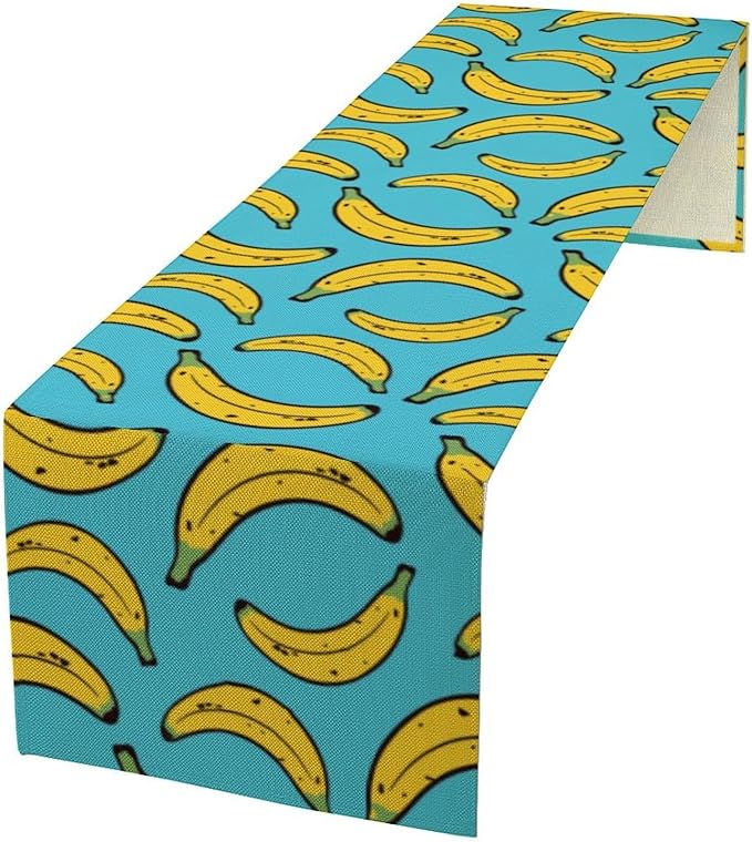 Banana Table Runner, Kitchen Dining Table Decor, Watercolor Tropical Fruit Palm Leaves Table Runners for Indoor Outdoor Home Farmhouse Holiday Wedding Birthday Party Decoration, 13 x36 Inch