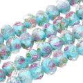 PH PandaHall 60pcs 9~10mm Blue Rose Lampwork Beads Gold Sand Glass Beads Flower Glass Beads 1.5~2mm Hole Floral Handmade Lampwork Beads Round Loose Beads for Rosary Making Jewelry Craft Making