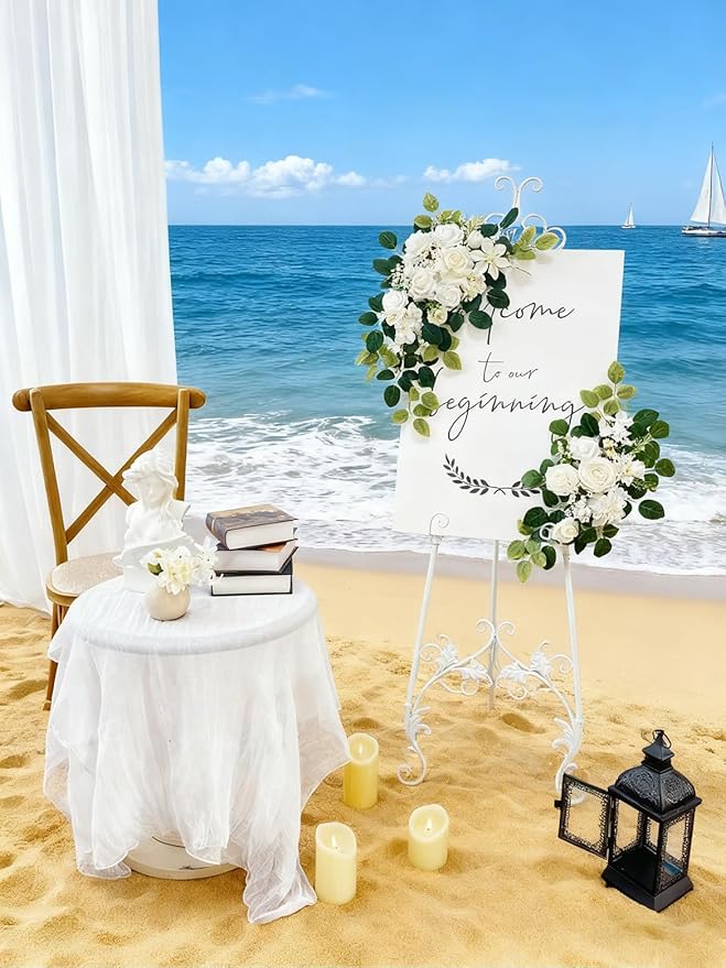 Pack of 2 Wedding Arch, Artificial Flowers, Wedding Decor，Flower Garland Be Suited to Banquet, Party, Reception Entrance Welcome Sign and Background Decoration (White)