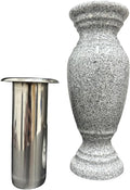 Memorial Cemetery Flower Vase - Real Granite (Grey Granite), with Stainless Steel Inner, Grave Marker, Decorations for Gravesite, Headstone Flowers Holder, Garden Lawn & Yard