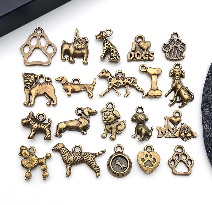 WOCRAFT 60pcs Antique Bronze Dogs Bracelet Charms for Jewelry Making Sets DIY Necklace Bracelet Keychain Crafting Charms Kit Craft Supplies (SN859)
