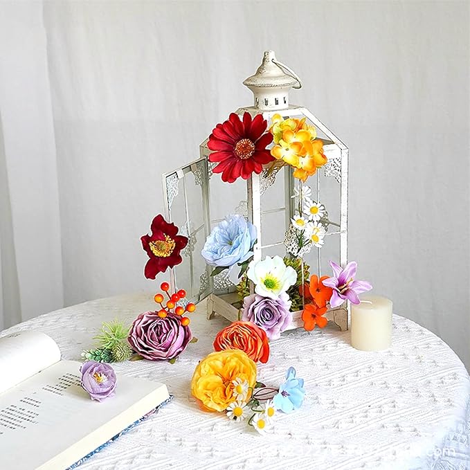 ASTRYAS 38Pcs Colorful Artificial Flowers Combo Box, Fake Silk Rainbow Flowers Faux Floral Arrangement for Christmas DIY Wedding Bridal Bouquets Baby Showers Table Centerpieces Home Decoration