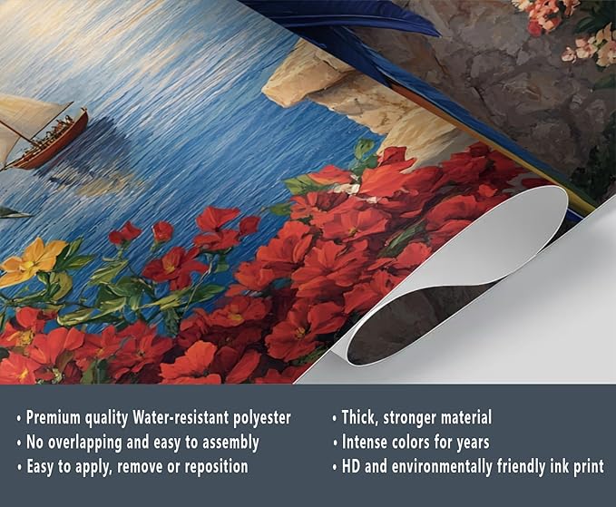Macaw Parrot Wall Mural, Coastal Mediterranean Parrot 3D Wall Murals, Sunset Seaside Village Scene Wallpaper Mural, for Living Room Bedroom Large Wallpaper Indoor Decor 169.3" W x118.2 H