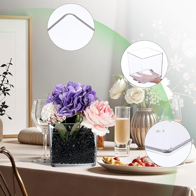 4Pcs Clear Acrylic Flower Vase 6 x 6 x 6Inch Square Flower Vase Clear Cube Flowers Vases for Wedding Centerpieces, Party, Home Office Decoration