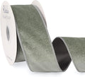 Ribbli Dusty Green Velvet Wired Ribbon 2.5 Inch Sage Velvet with Satin Christmas Ribbon for Gift Wrapping Christmas Tree Decoration Crafts Wreaths Supplies-Continuous 10 Yards