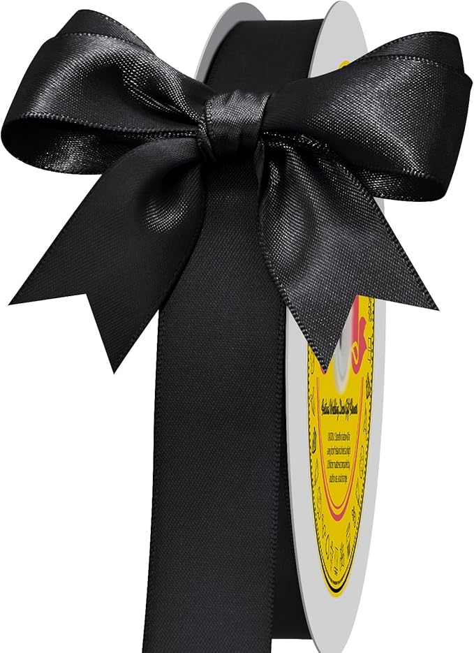Double Face Black Satin Ribbon 7/8 inch X 100 Yards Polyester Black Ribbon for Gift Wrapping Very Suitable for Weddings Party Hair Bow Invitation Decorations and More
