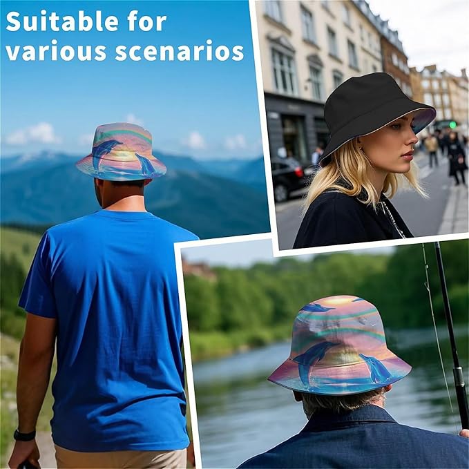 Bucket Hat for Women Men Unisex Sun Cap Packable Outdoor Fisherman Hat Headwear,Reversible Double-Side-Wear
