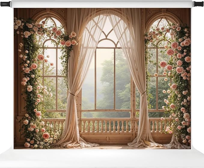 Kate Flower Wall Backdrops for Photography Arch Photo Background Window Curtain Wedding Photo Prop, 10x8ft