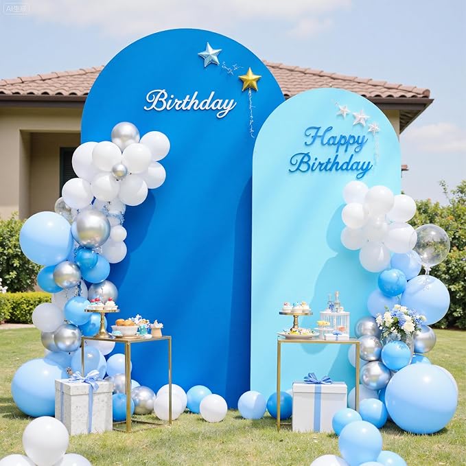 Blue Royal Blue Arch Backdrop Cover Set of 2-7.2ft 6ft Dual Color Wedding Arch Cover,Wrinkle Free Stretchy Spandex Fitted Chiara Arch Stand Cover for Boss Baby Birthday Party Photo Photography