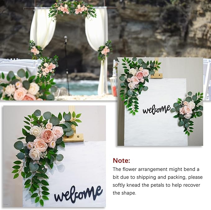 Champagne Pink Wedding Arch Flowers, Faux Flower Swag Set of 2, Floral Swag for Wedding Arch Welcome Signs, Reception Ceremony Signs Decor