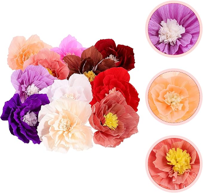 11Pcs Mixed Color Paper Flowers Wall Decorations for Living Party Nursery Holiday Background Showcase Crepe Tissue Floral Decor