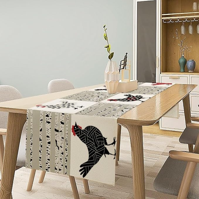 Farmhouse Rooster Table Runner, Rustic Farm Animals Funny Chicken Dinner Runner for Country Farmhouse Home Kitchen Dinner Table Party Decoration 13x70in