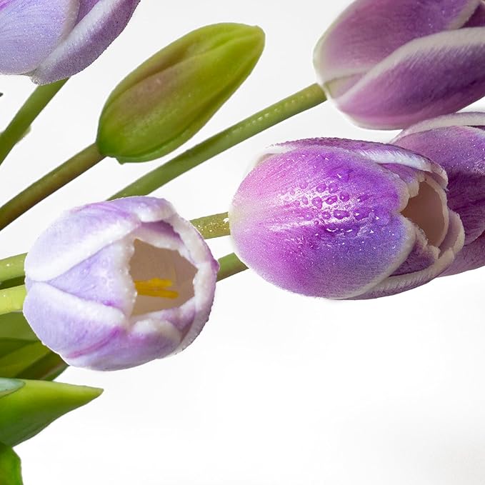 40pcs Artificial Tulips Flowers, Real Touch Latex Bouquet, Fake Tulips for Office Wedding Party Home Kitchen Garden Decoration-B Amethyst Suit