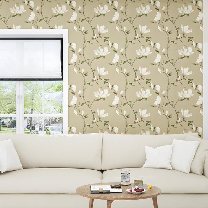 Floral Wallpaper Peel and Stick 17.5in x 9.8ft Vintage Floral Contact Paper Vinyl Self Adhesive Waterproof Leaf Wall Paper for Bedroom Walls Furniture Decorative