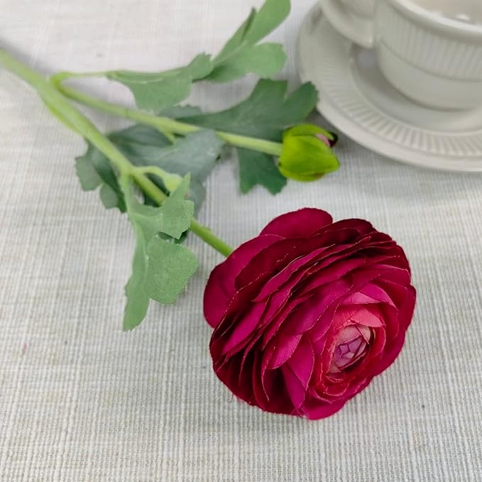 Artificial Ranunculus Flowers with Real Touch Stem, Silk Ranunculus Flowers (Red, 6pcs)
