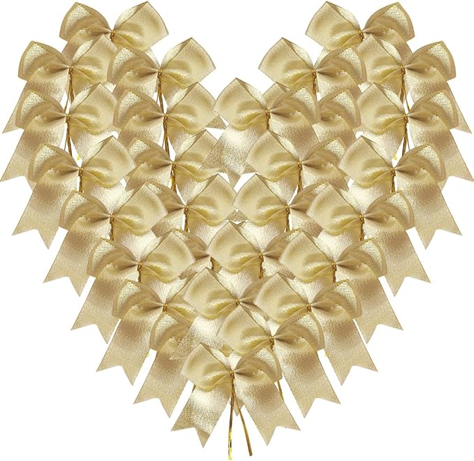 36pcs 4-1/2" Metallic Gold Bows with Twist Ties for Gift Wrapping Packing Christmas Decoration (4.5",W.Gold)