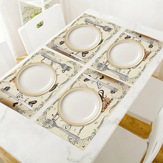 Coffee Kitchen Placemats Vintage Rustic Coffee Theme Latte Tea Cup Cappuccino Placemats Table Kitchen Dining Party 12x18 Inch Set of 6