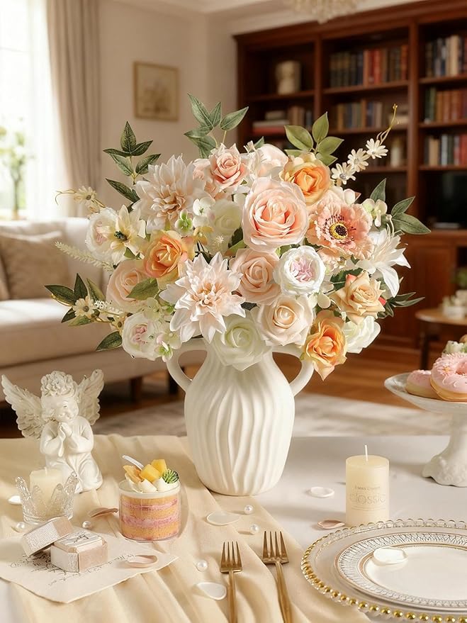 Artificial Flowers,Champagne Pink Silk Fake Flowers for DIY Wedding Bridal Bouquets, Wedding Cake Flowers for Table Centerpieces Baby Shower Birthday Party Home Decorations